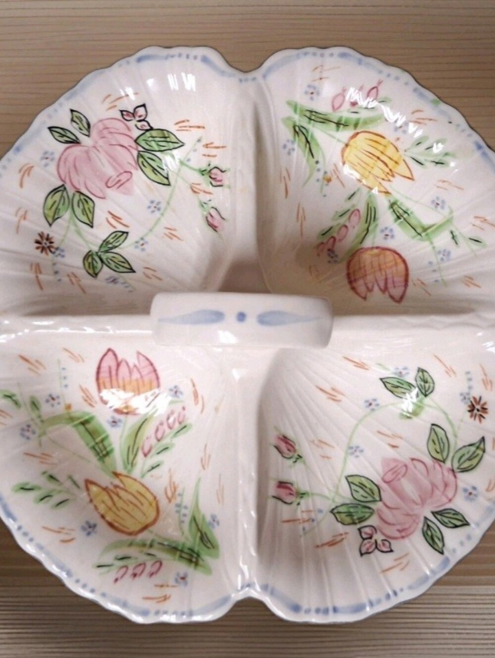 Vintage Blue Ridge Pottery 4 Section Divided Dish With Handle Floral Design